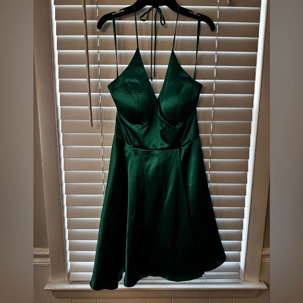 Blondie Nites Emerald Green Satin Mini Dress